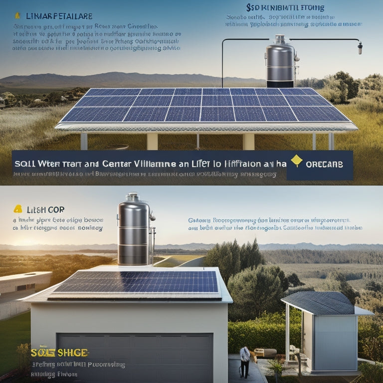 A split-screen illustration showing a solar water heater on a rooftop on one side, and a timeline with increasing profits and decreasing costs over 5-10 years on the other.
