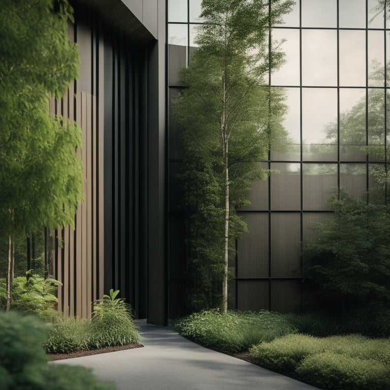 A serene, modern building with lush greenery integrated into its facade, surrounded by a subtle, earthy color palette, with a subtle sealant joint pattern visible on the exterior walls.