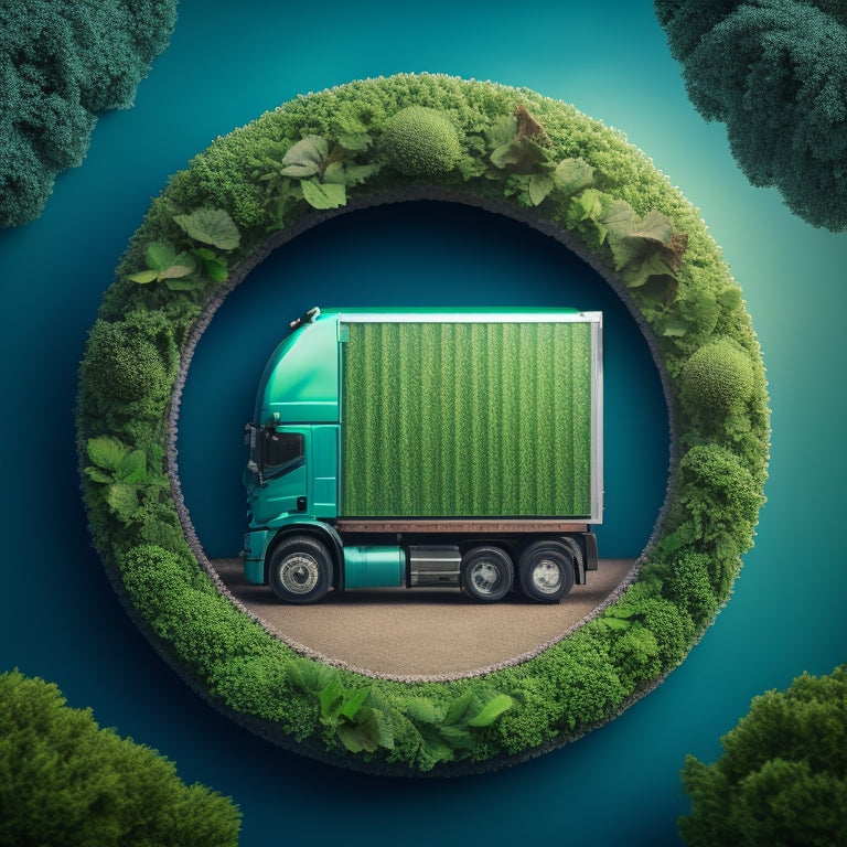 A stylized illustration of a green Earth surrounded by interconnected gears, with a faint image of a CVG truck in the background, blending with leaves and vines.