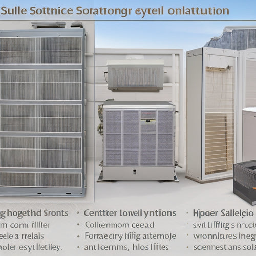 A split-screen image: a traditional HVAC system with dirty filters, tangled ducts, and energy-wasting components on the left; a sleek, modern solar-powered HVAC system with clean filters, organized ducts, and efficient components on the right.