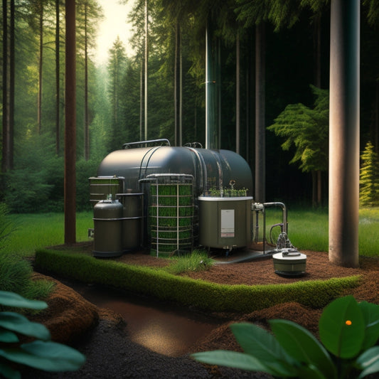 An illustration of a well-maintained geothermal cooling system, featuring a clean and rust-free underground loop, a tidy control panel with blinking green lights, and a serene natural background with lush greenery.