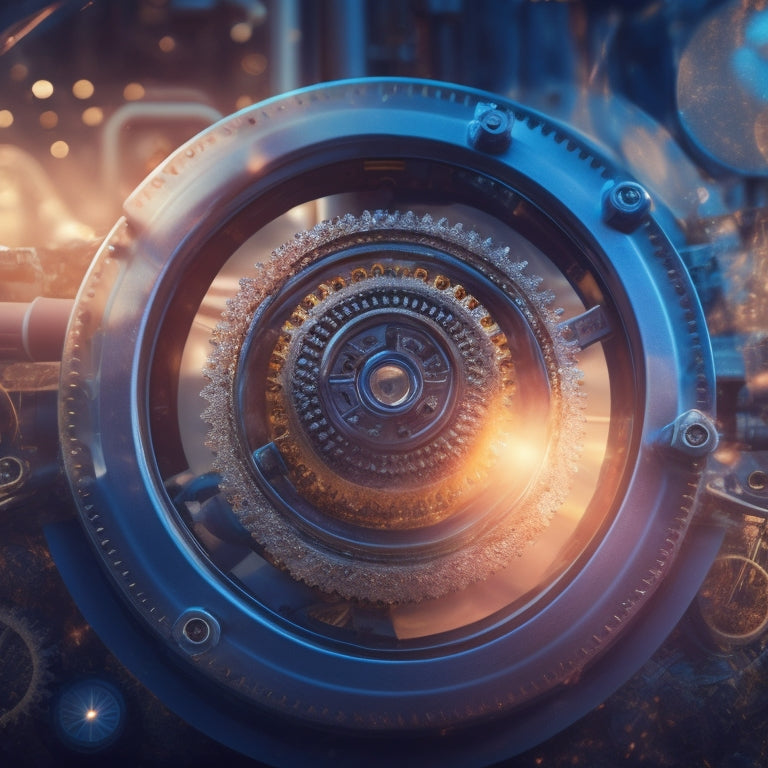 An abstract background with interconnected gears, pipelines, and sparks, blending into a subtle grid, symbolizing the Energy Information Administration's (EIA) connection to industry insights.