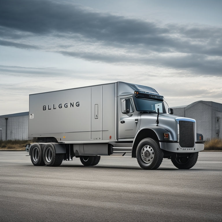 An image featuring a sleek, silver Bollinger Motors electric truck parked in front of a modern, minimalist Momentum Team logo, set against a neutral, industrial-chic background.