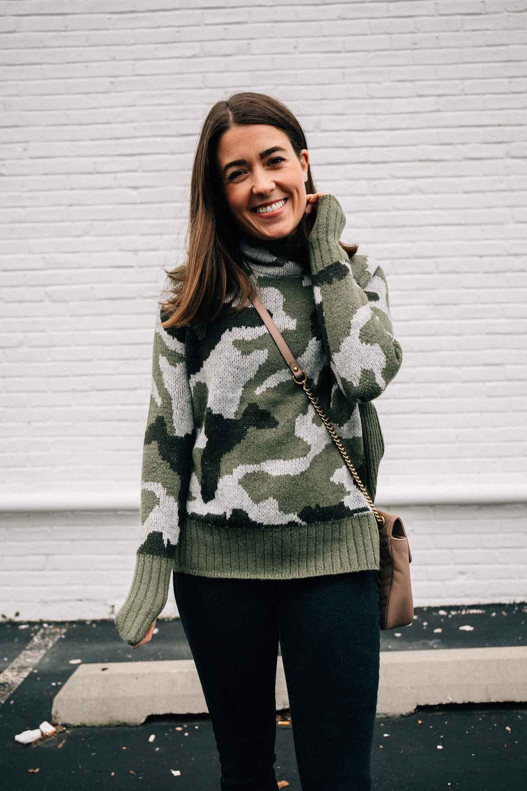 Shop the post: Camo Mock Neck Pullover (love this sweater and this cardigan, too), Black Jeans (similar), Steve Madden Suede Sneakers