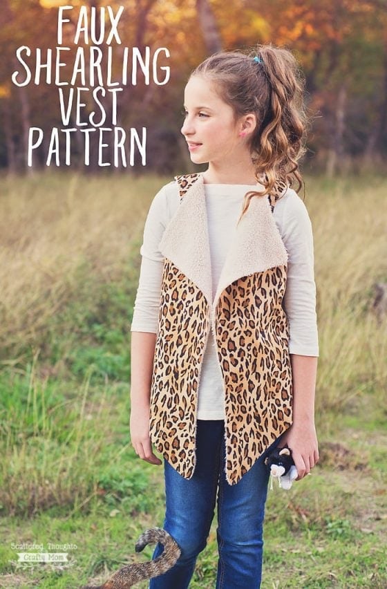 Cooler weather is finally here and I have a new free pattern to share today!  This free Girls Faux Shearling Vest Pattern is ridiculously easy to sew (2 pattern pieces, 3 seams, and no hemming) and is a perfect layering piece to add to your little...