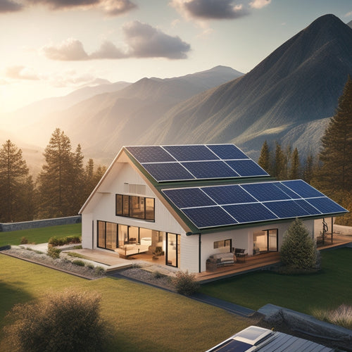 A serene landscape featuring a solar panel installation on a sloping roof, with a subtle grid overlay displaying energy output data, surrounded by minimalist icons of various predictive tools.