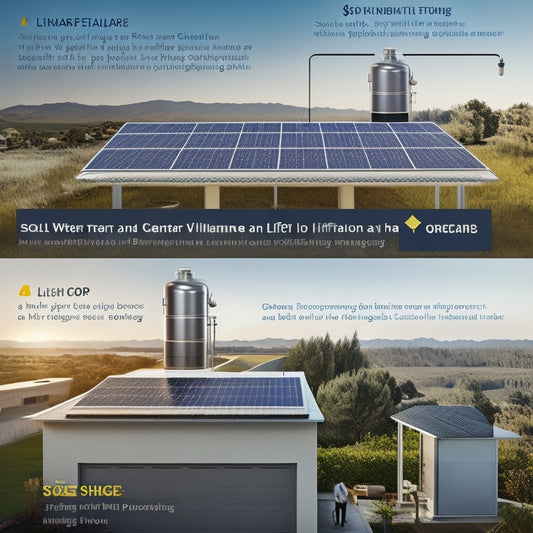 A split-screen illustration showing a solar water heater on a rooftop on one side, and a timeline with increasing profits and decreasing costs over 5-10 years on the other.