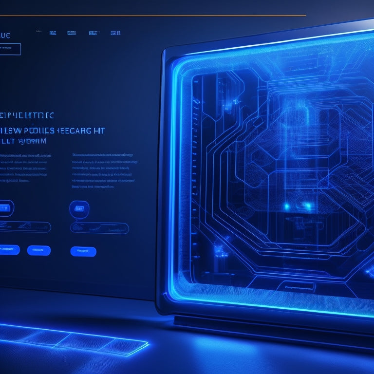 A futuristic, sleek website design with glowing electric blue circuits and wires forming a web-like pattern, set against a dark, gradient blue background, with neon lights illuminating the edges.