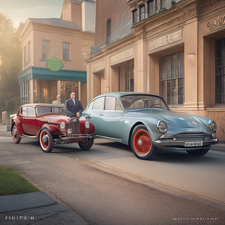 A stylized illustration depicting the evolution of electric cars, with a vintage 19th-century Morrison Electric in the background, progressing to a sleek, modern Tesla Model S in the foreground.