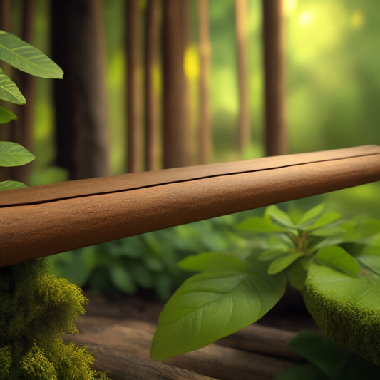 An illustration of a wooden beam held together by a natural, honey-colored adhesive, surrounded by lush greenery, with a subtle background of reclaimed wooden planks and earthy tones.