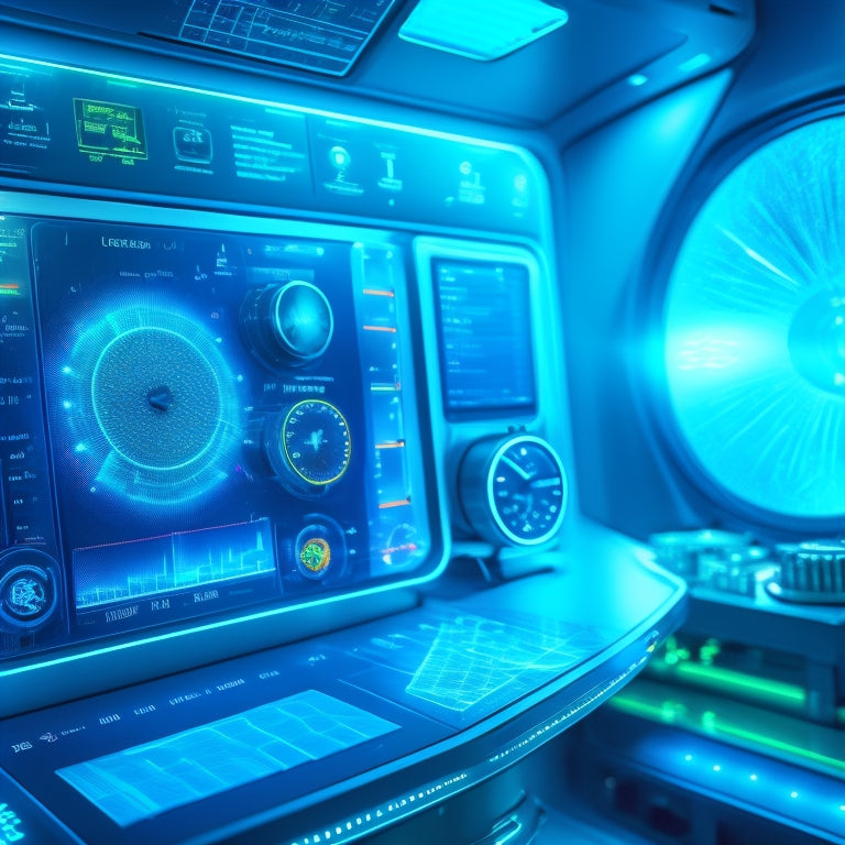 A futuristic dashboard with glowing blue lines and circuits, featuring a large, central checklist with checkboxes and a glowing green tick, surrounded by orbiting gears and cogs.