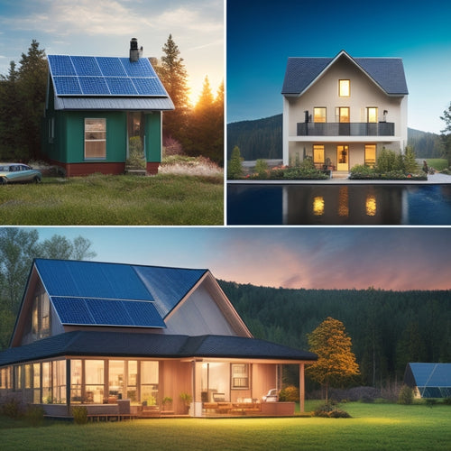 A split-screen illustration: a dark, energy-inefficient home on the left with broken windows, worn insulation, and flickering light bulbs, contrasted with a bright, eco-friendly home on the right with solar panels, new windows, and a green roof.