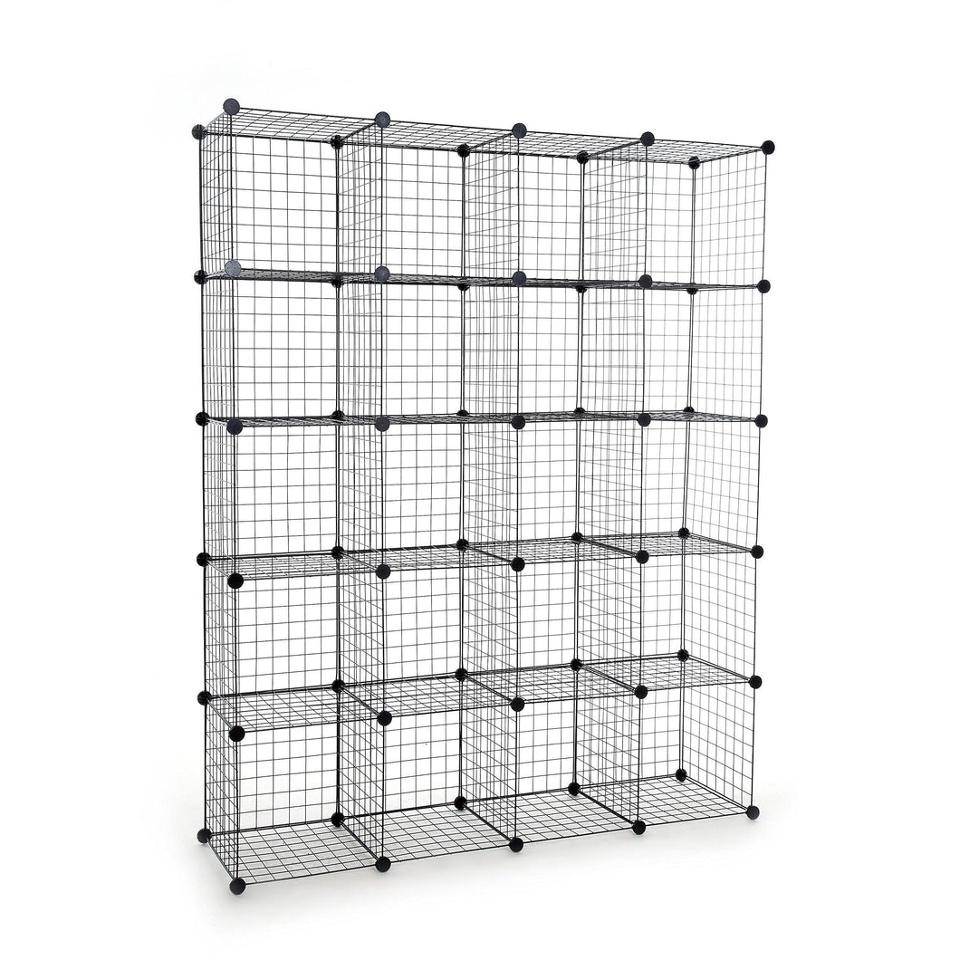 UNICOO - Multi Use DIY 20 Cube Wire Grid Organizer,Wardrobe Organizer, Bookcase, Book Shelf, Storage Organizer, Wardrobe Closet - (Black Wire)