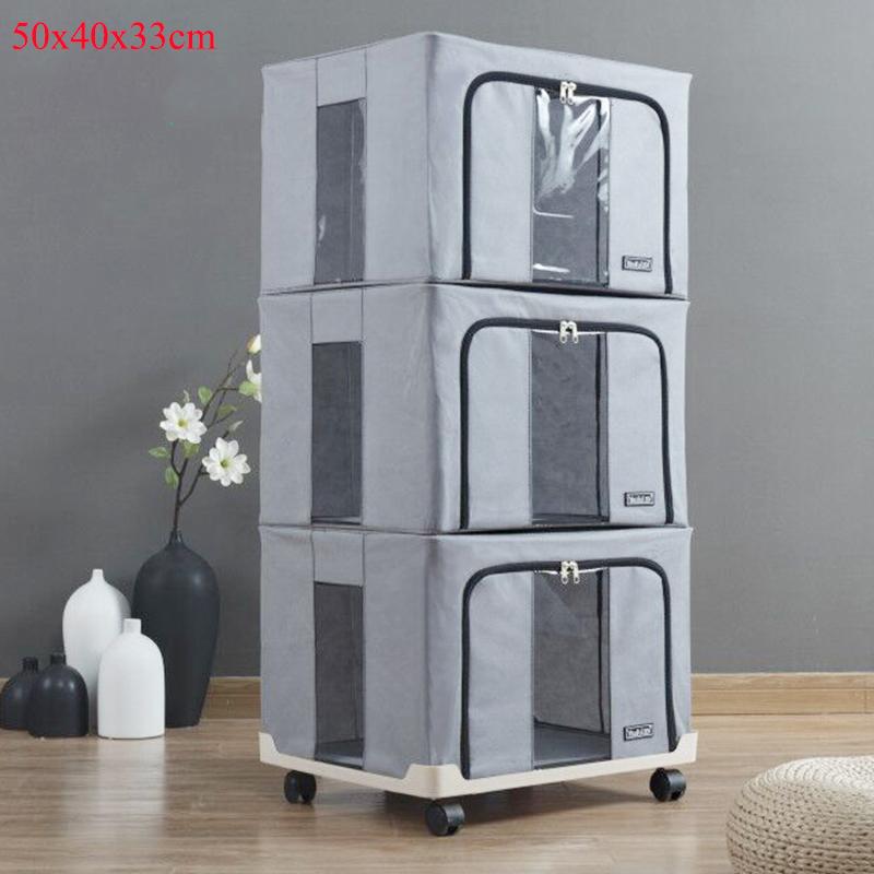 BUNDLE OF 3 [ 66L STORAGE BOX] Home Wardrobe Organizer Grey Stackable for Clothes/ Bedsheets / Blankets